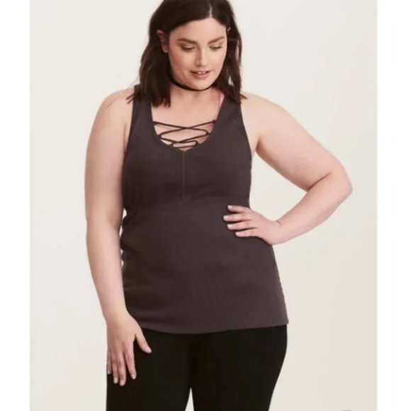 Torrid - Ribbed Lace Up Sleeveless Tank Top - Picture 7 of 9